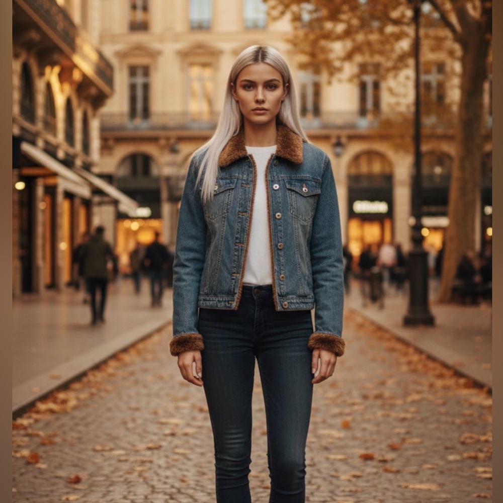 Women's Denim Jacket with Faux Fur Collar